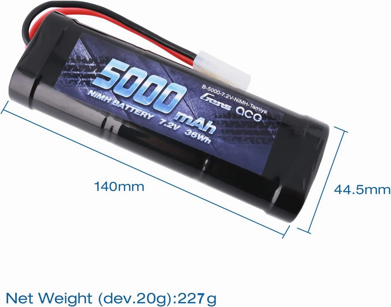 Gens ace 7.2v 5000mAh NiMh Rechargable RC Battery Packs for RC Cars,Electric Rc Monster Trucks,TRX, LOSI, Associated, HPI, TMY, Kyosho with TMY Connectors