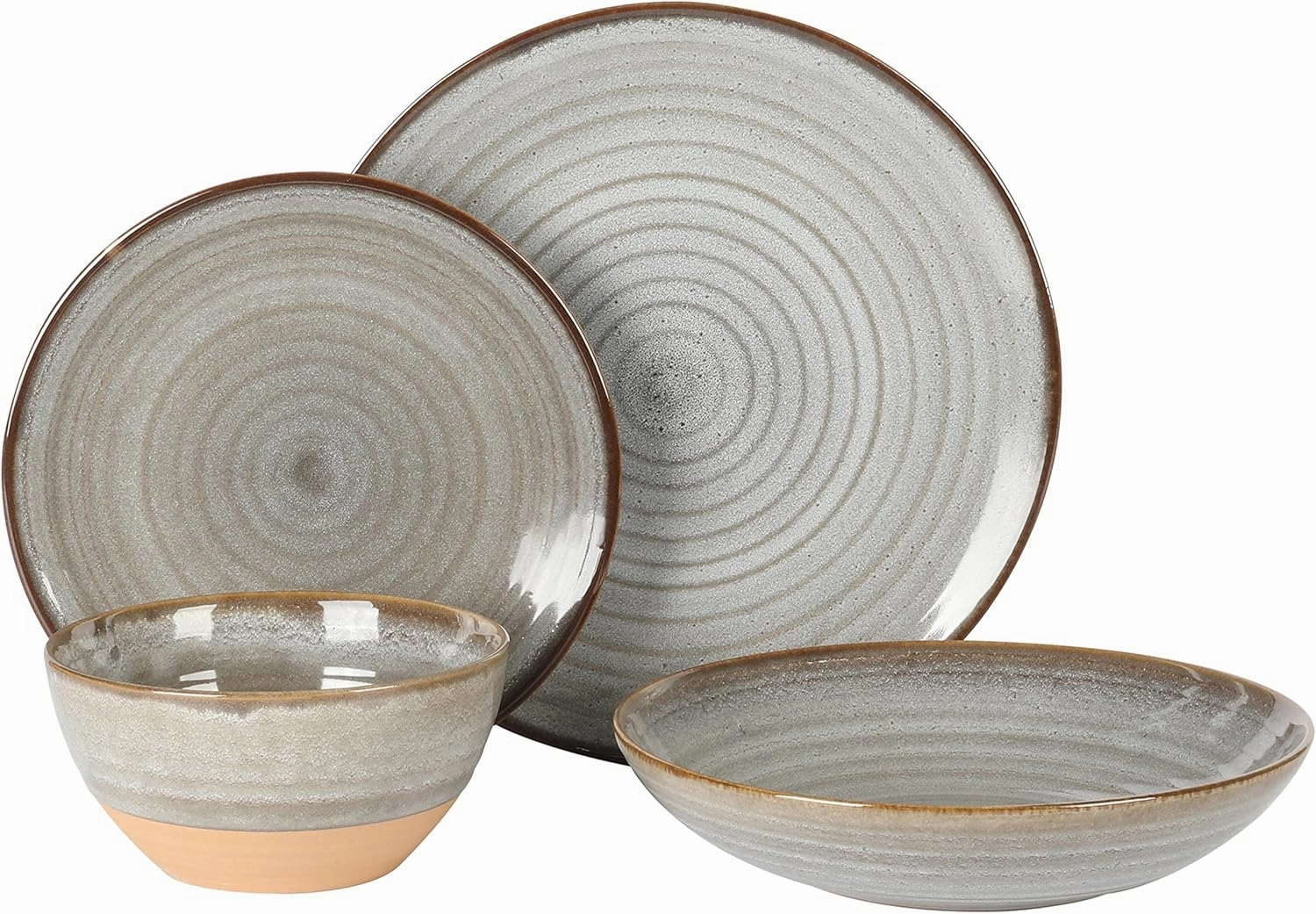 Gibson Elite Dreamweaver Double Bowl Terracotta Reactive Dinnerware Set - Grey, Service for 4 (16pcs)