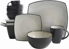 Gibson Soho Lounge Square Reactive Glaze Stoneware Dinnerware Set, Service for 4 (16pc), Sand