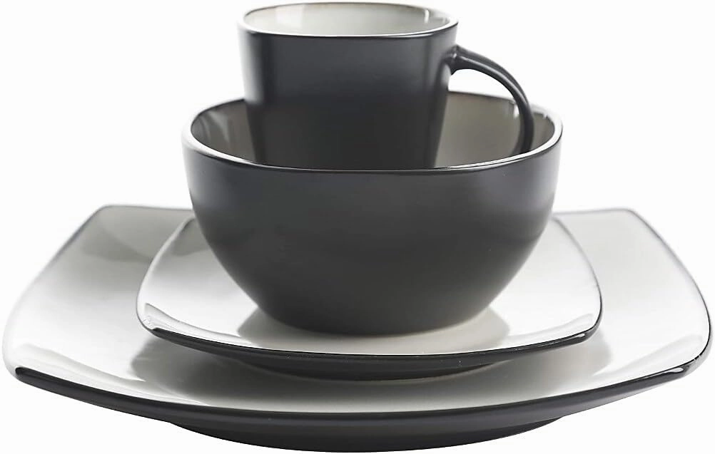 Gibson Soho Lounge Square Reactive Glaze Stoneware Dinnerware Set, Service for 4 (16pc), Sand
