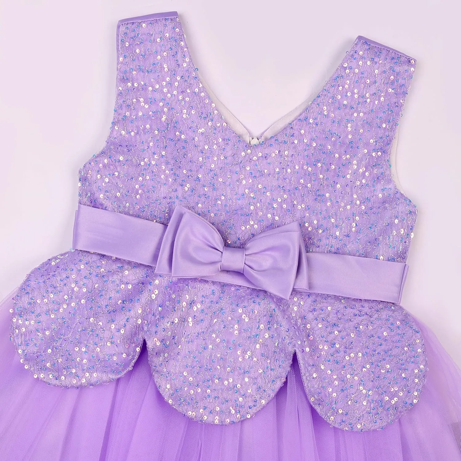 Girls Dress Sloping Bridesmaid Wedding Princess Children's Bow Birthday Ball Party Show Evening Lavender