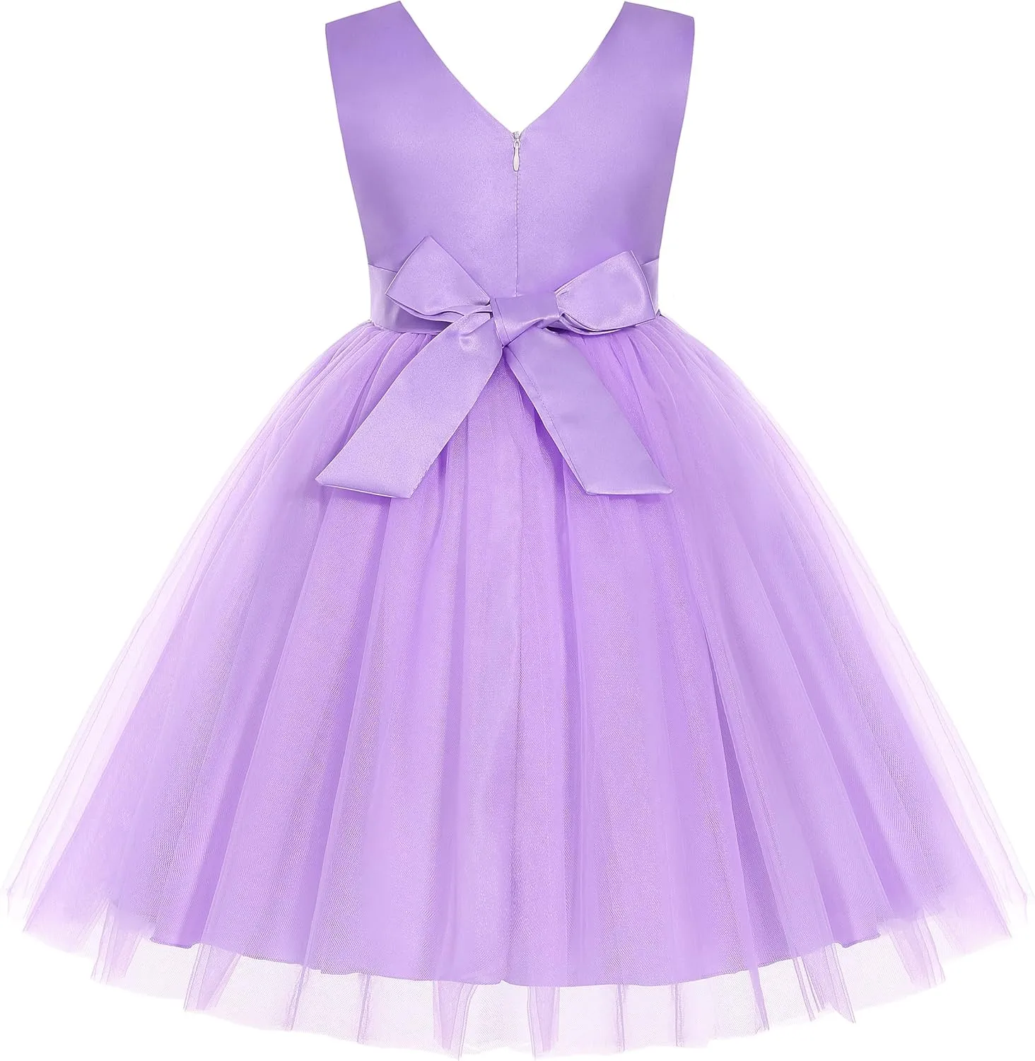 Girls Dress Sloping Bridesmaid Wedding Princess Children's Bow Birthday Ball Party Show Evening Lavender