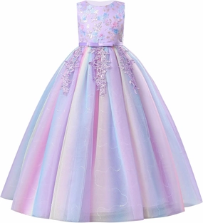 Girls Flower Vintage Lace Princess Long Dress for Kids Tulle Pageant Formal Party Wedding Floor Dance Evening Gown