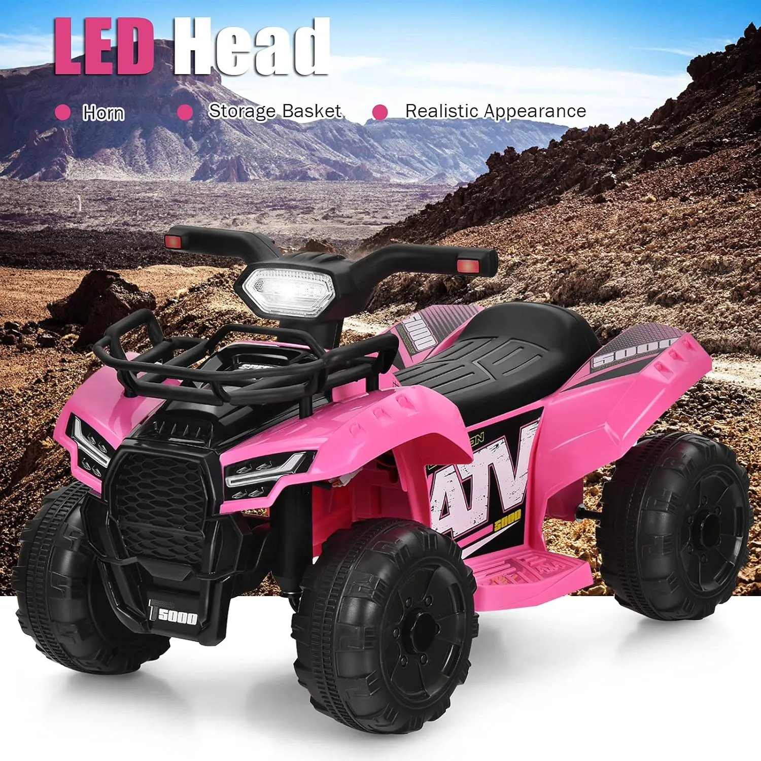 GLACER Kids ATV, Toddler 4 Wheeler w/LED Light, Horn, Music, Storage Box, Wear-Resistant Wheels, USB, MP3, Electric Battery Powered Ride On Toy, Toddler ATV for Kids 18-36 Months (Pink)