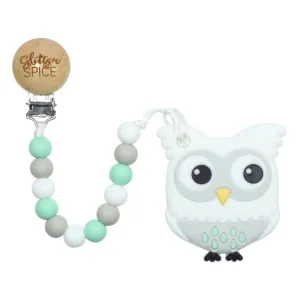 Glitter & Spice Owl Silicone Teether with Pacifier Clip