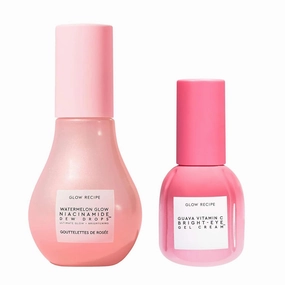 Glow Recipe - Glowy Skin Prep Lover's Duo - Watermelon Glow Niacinamide Dew Drops Facial Serum (40ml)   Guava Vitamin C Brightening Eye Cream with Peptides & Green Caffeine (15ml)