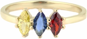 GNGJewel Family Mother's Ring 2 to 5 Marquise Birthstones, Solid 10k Yellow Gold