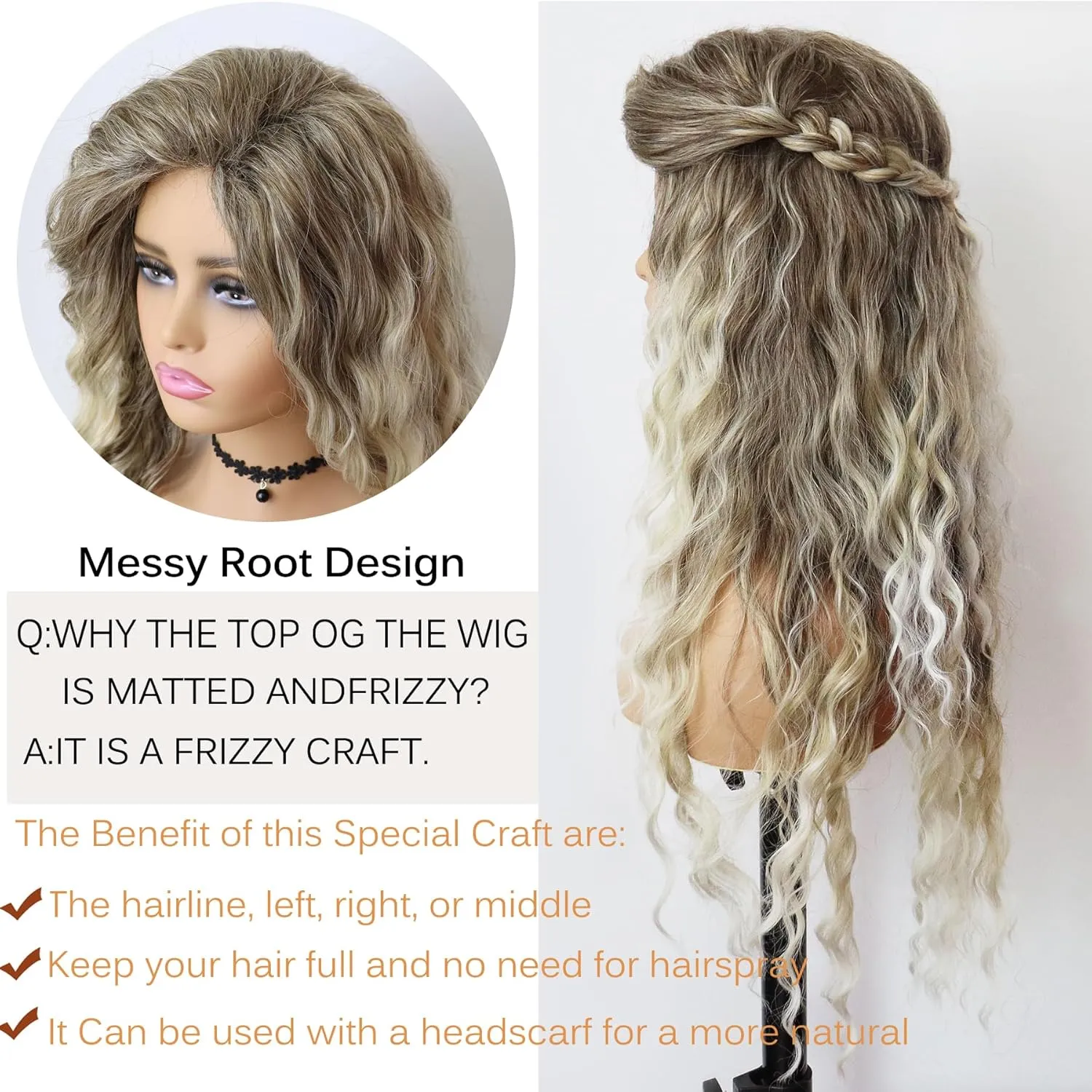 GNIMEGIL 26 inch Ombre Ash Blonde Curly Wig 80s Long Wavy Wigs for Women Fluffy Synthetic Wig Carnival Party Wig Halloween Costume Big Volume Brown Shades Blonde Realistic Wigs for White Women