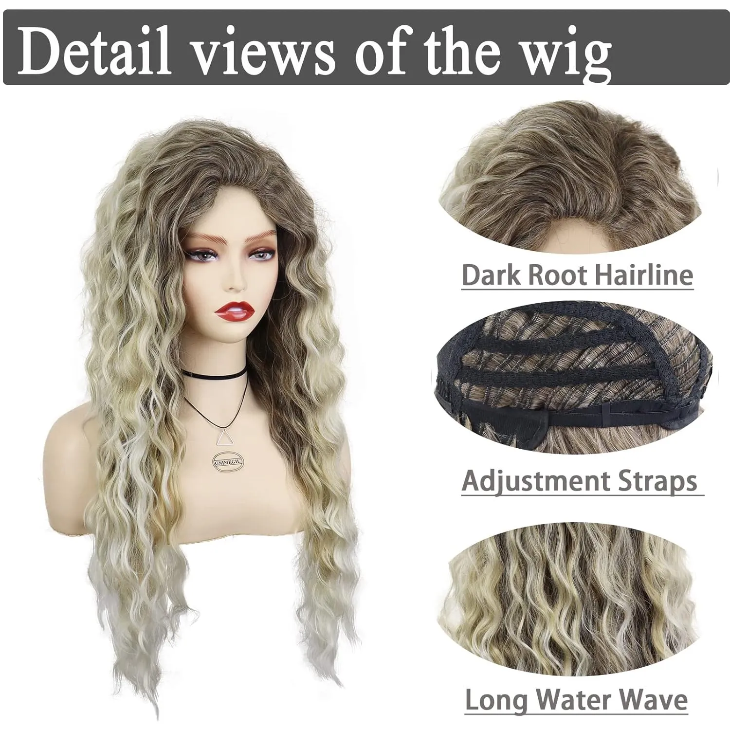 GNIMEGIL 26 inch Ombre Ash Blonde Curly Wig 80s Long Wavy Wigs for Women Fluffy Synthetic Wig Carnival Party Wig Halloween Costume Big Volume Brown Shades Blonde Realistic Wigs for White Women