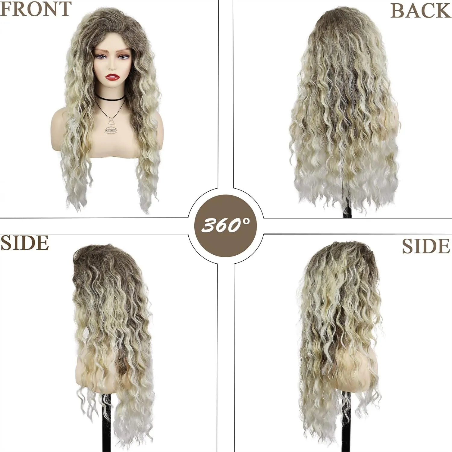 GNIMEGIL 26 inch Ombre Ash Blonde Curly Wig 80s Long Wavy Wigs for Women Fluffy Synthetic Wig Carnival Party Wig Halloween Costume Big Volume Brown Shades Blonde Realistic Wigs for White Women