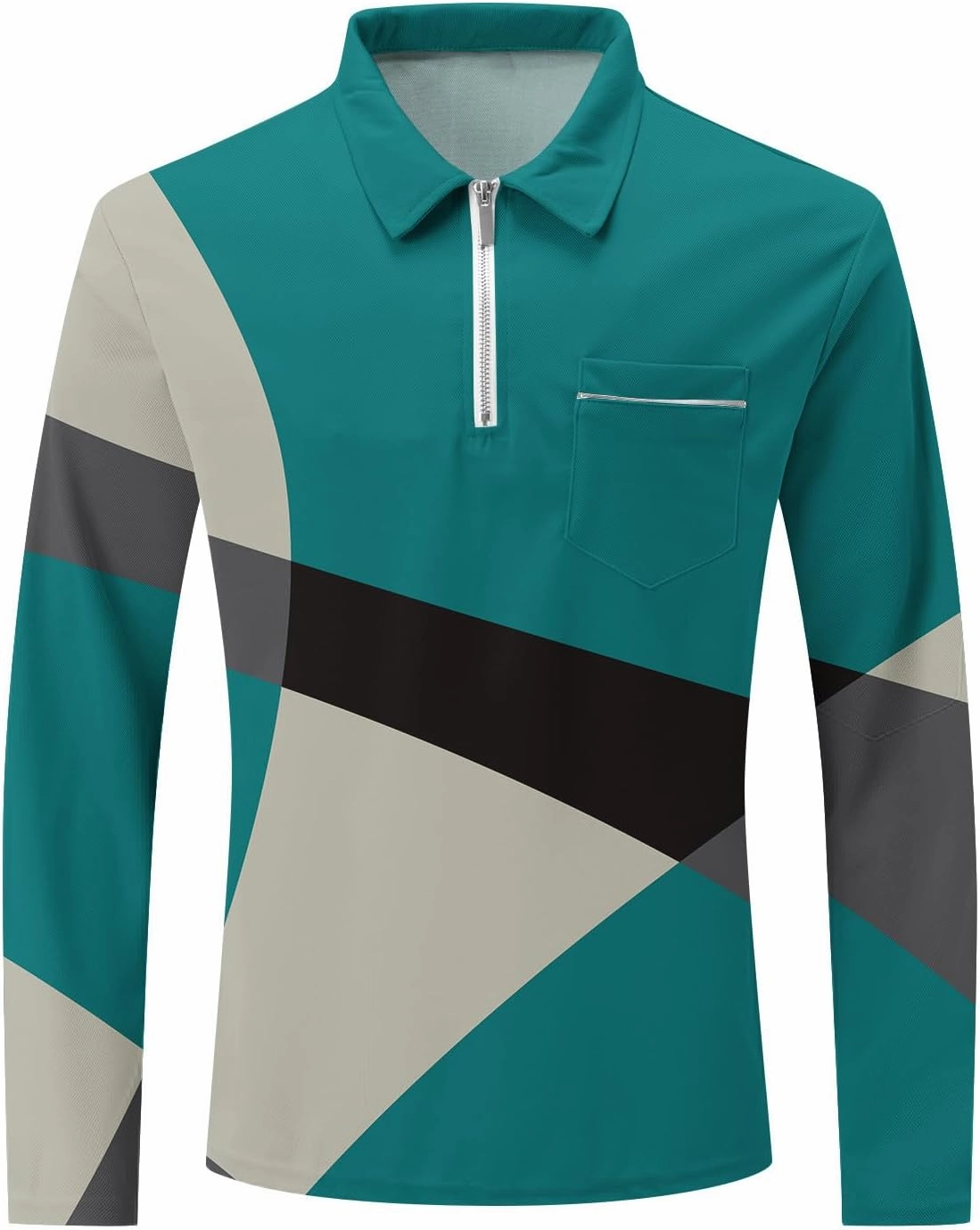 Golf Shirts for Men Lightweight Long Sleeve Quarter-Zip Henley Sweatshirts Loose Fit Color Block Causal Polo Pullover