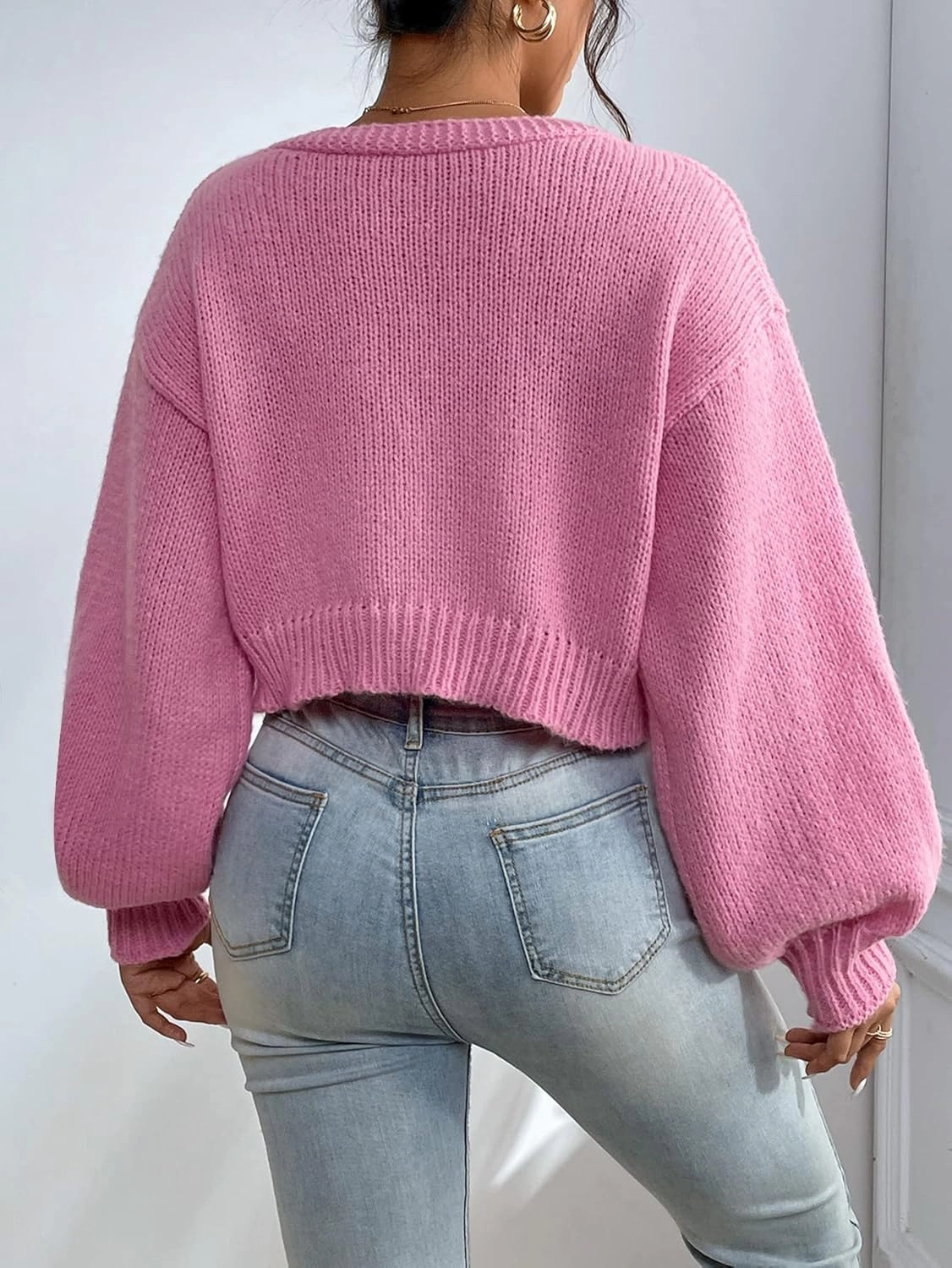 GORGLITTER Women's Faux Pearl Cute Cropped Cardigan Sweater Knit Open Front Drop Shoulder Outwear