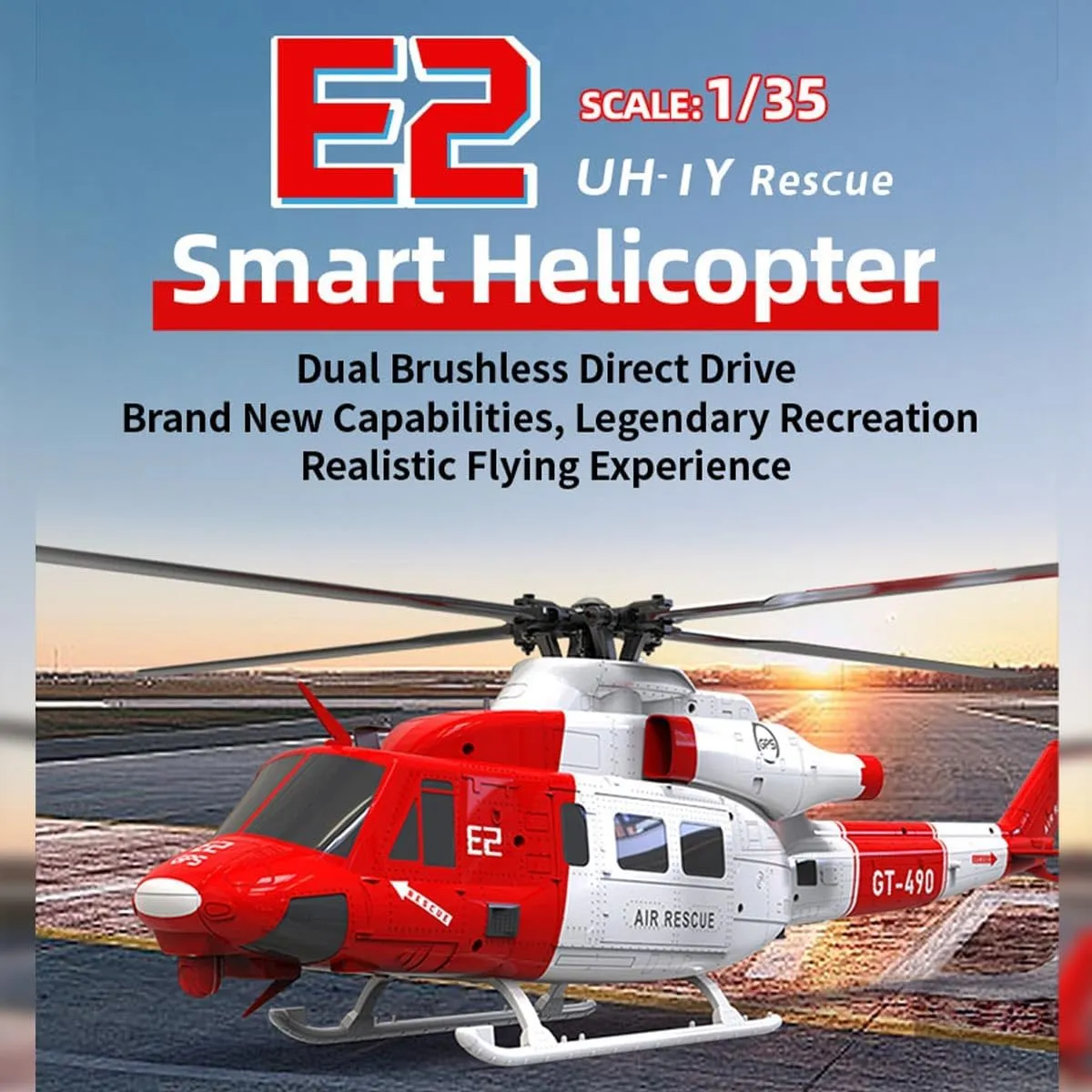 GPS RC Helicopters for Adults, E2 UH-1Y 1/35 Scale 2.4G 6CH Remote Control Simulation 3D Stunt Helicopter Model with Lidar Positioning, Military RC Aircraft Outdoor