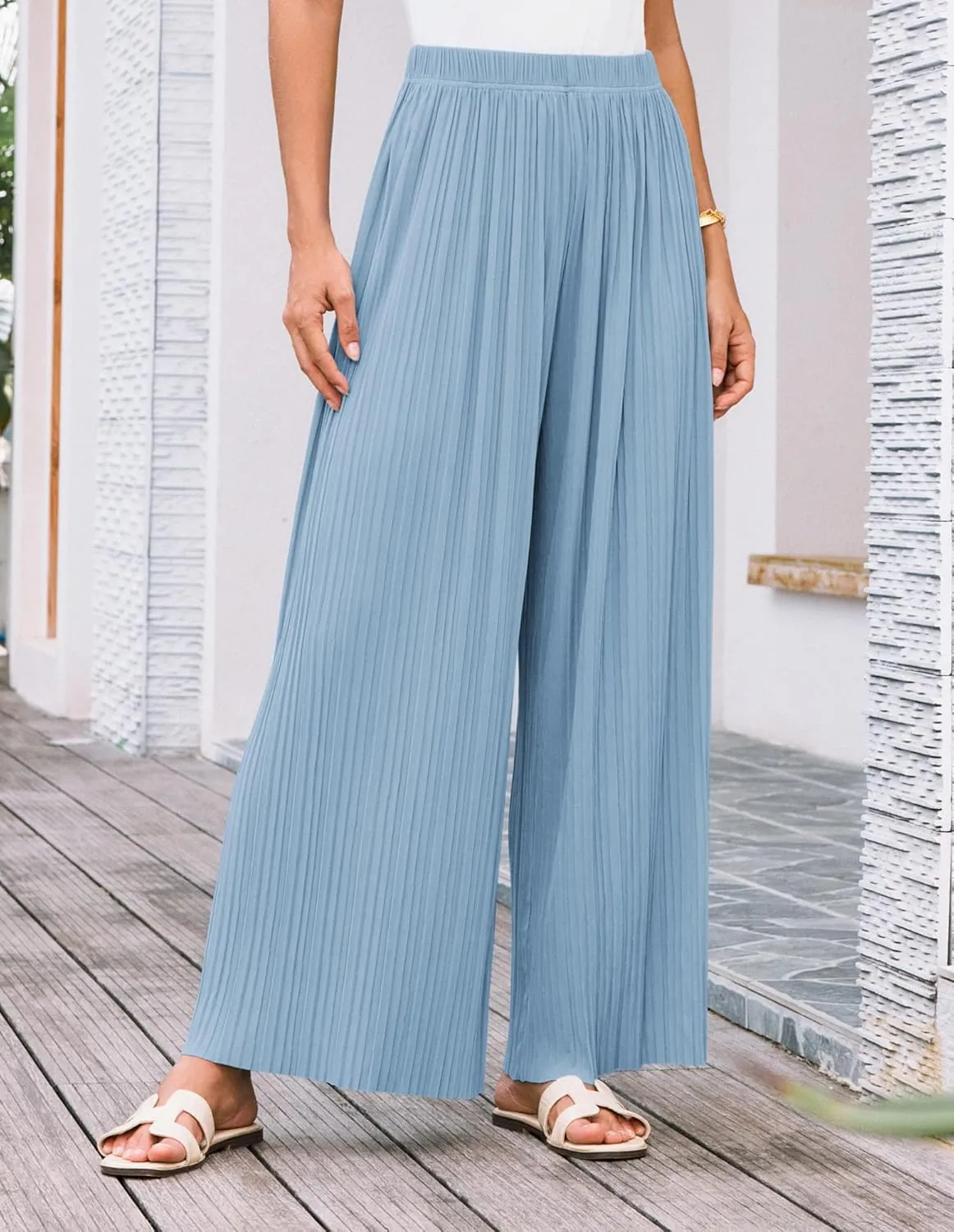 GRACE KARIN Women Wide Leg Pants Pleated Work Dress Pants Elastic Waisted Pull on Business Casual Trousers with Pockets