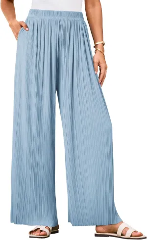 GRACE KARIN Women Wide Leg Pants Pleated Work Dress Pants Elastic Waisted Pull on Business Casual Trousers with Pockets