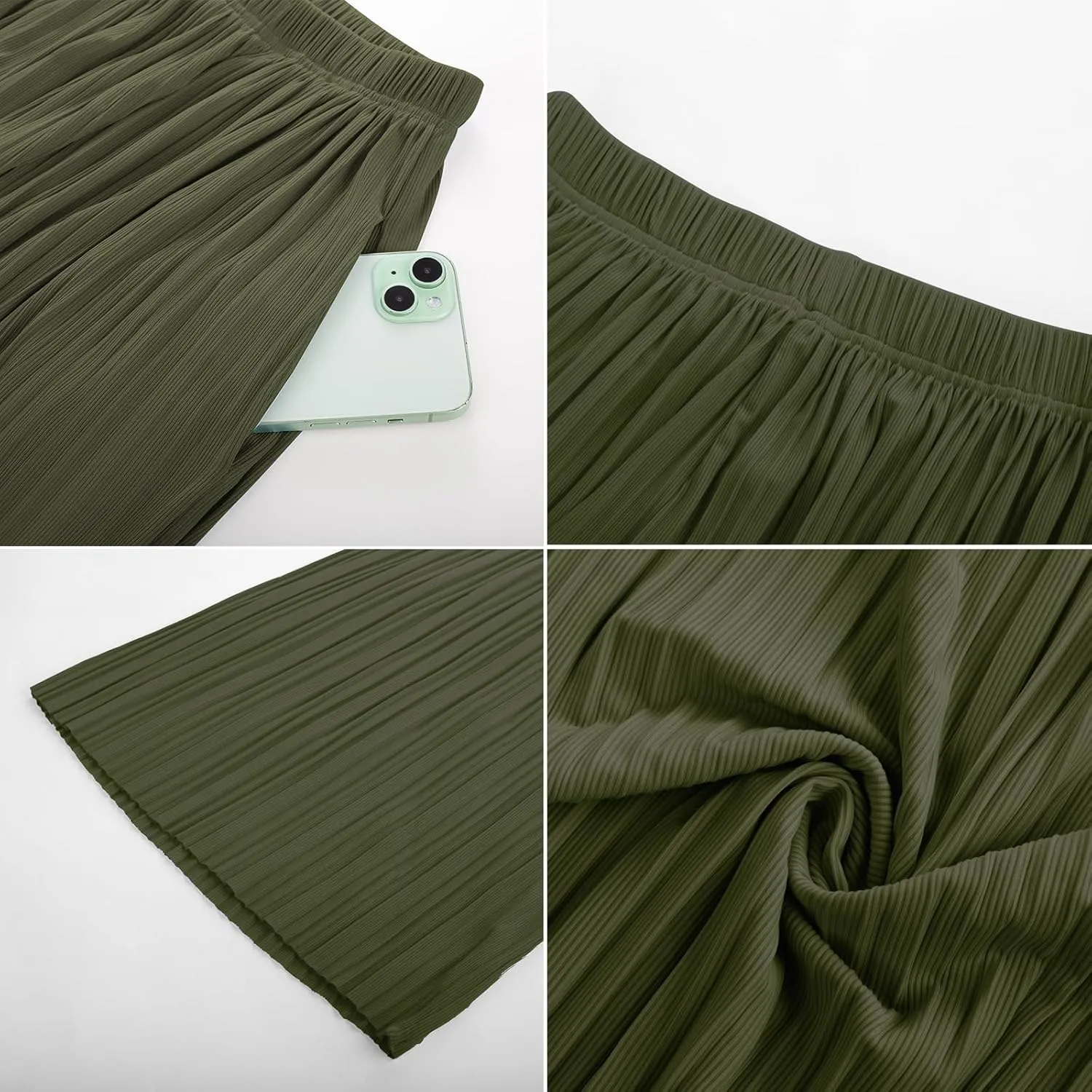 GRACE KARIN Women Wide Leg Pants Pleated Work Dress Pants Elastic Waisted Pull on Business Casual Trousers with Pockets