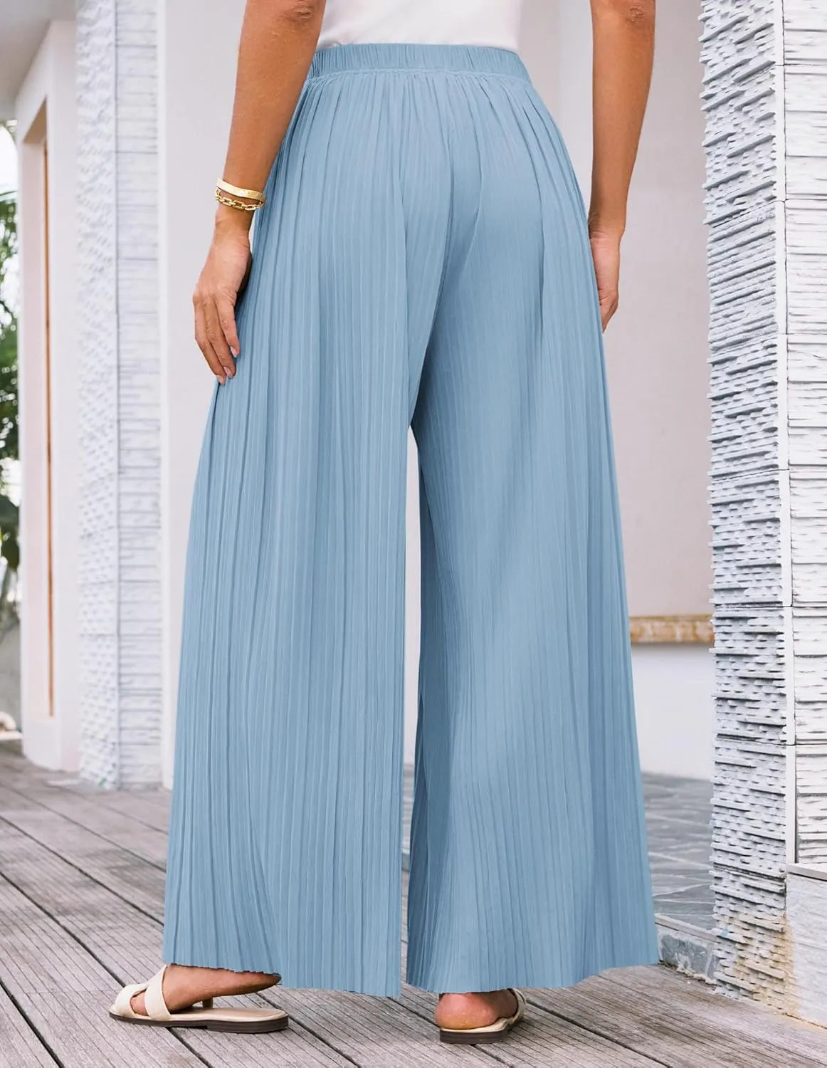 GRACE KARIN Women Wide Leg Pants Pleated Work Dress Pants Elastic Waisted Pull on Business Casual Trousers with Pockets