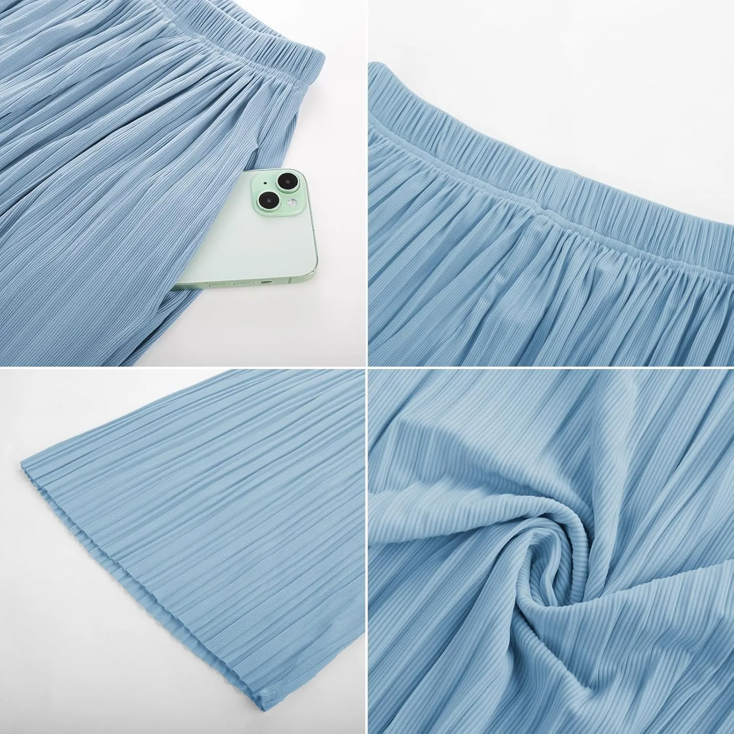 GRACE KARIN Women Wide Leg Pants Pleated Work Dress Pants Elastic Waisted Pull on Business Casual Trousers with Pockets