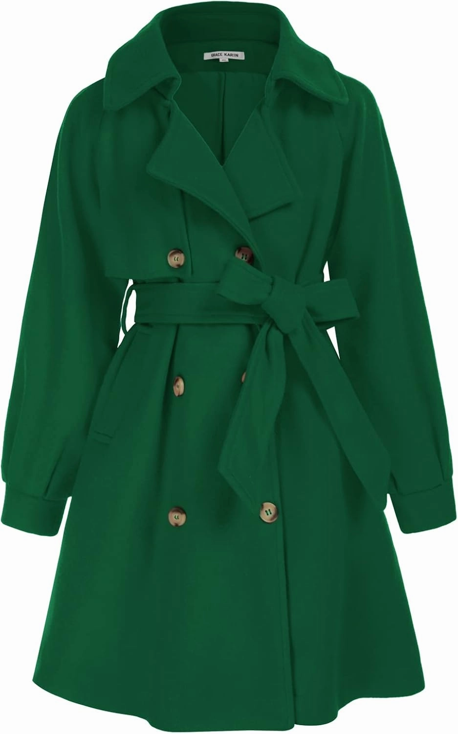 GRACE KARIN Girls Dress Coat Lapel Wool Blend Long Winter Jackets with Pockets Belt 6-14Y