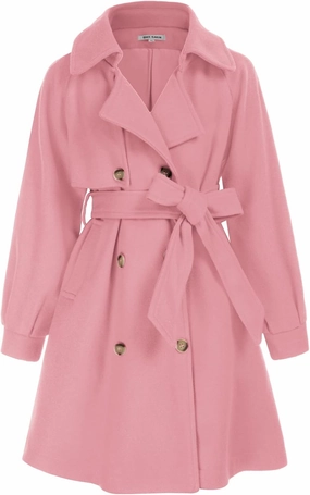 GRACE KARIN Girls Dress Coat Lapel Wool Blend Long Winter Jackets with Pockets Belt 6-14Y