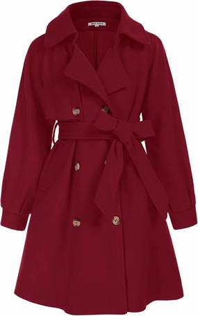 GRACE KARIN Girls Dress Coat Lapel Wool Blend Long Winter Jackets with Pockets Belt 6-14Y