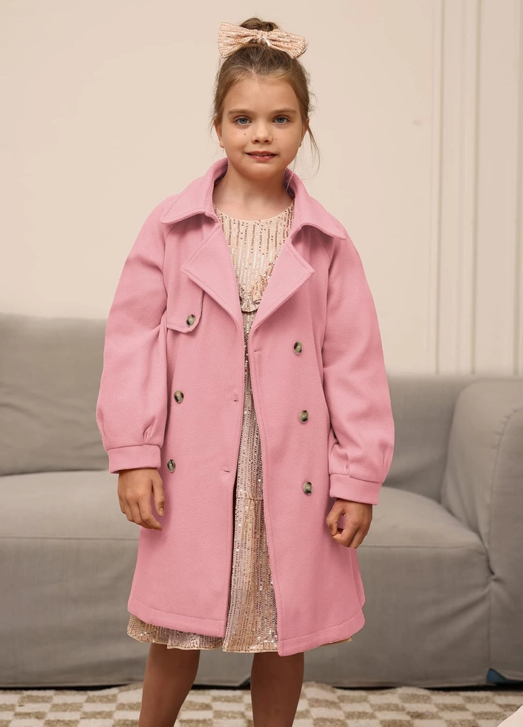 GRACE KARIN Girls Dress Coat Lapel Wool Blend Long Winter Jackets with Pockets Belt 6-14Y