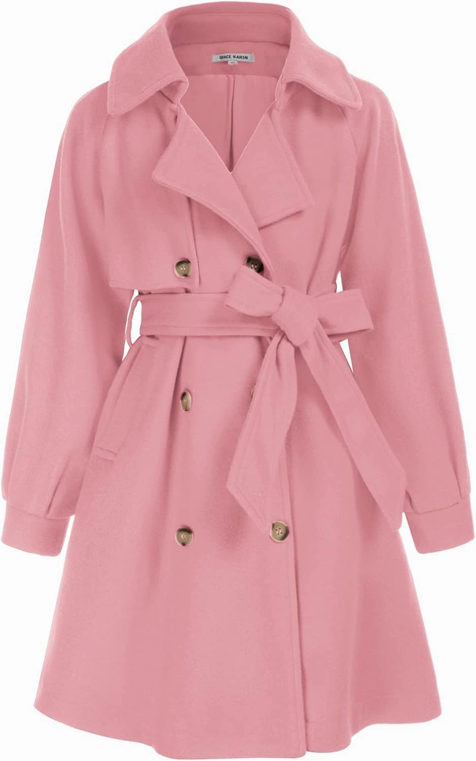 GRACE KARIN Girls Dress Coat Lapel Wool Blend Long Winter Jackets with Pockets Belt 6-14Y