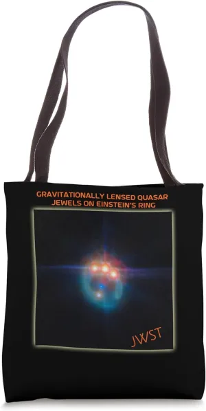 Gravitational Lensing Quasar Jewels on Einstein's Ring JWST Tote Bag