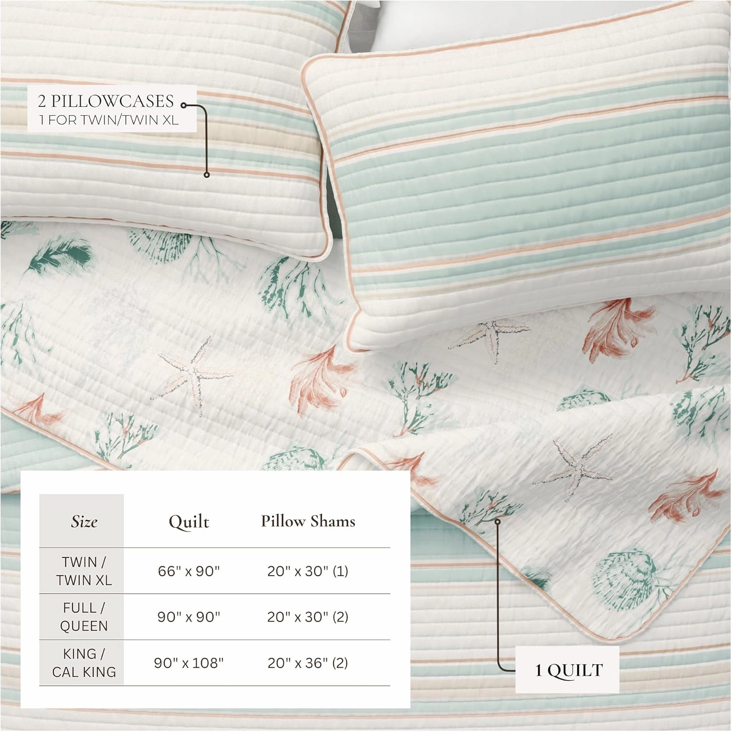 Great Bay Home Full/Queen 100% Cotton Quilt Set with Shams - Reversible Stripe Coastal Prints - Lightweight, Breathable, All-Season Bedding - 3-Piece Queen Bed Set, Flag Stripe/Kelp Breeze