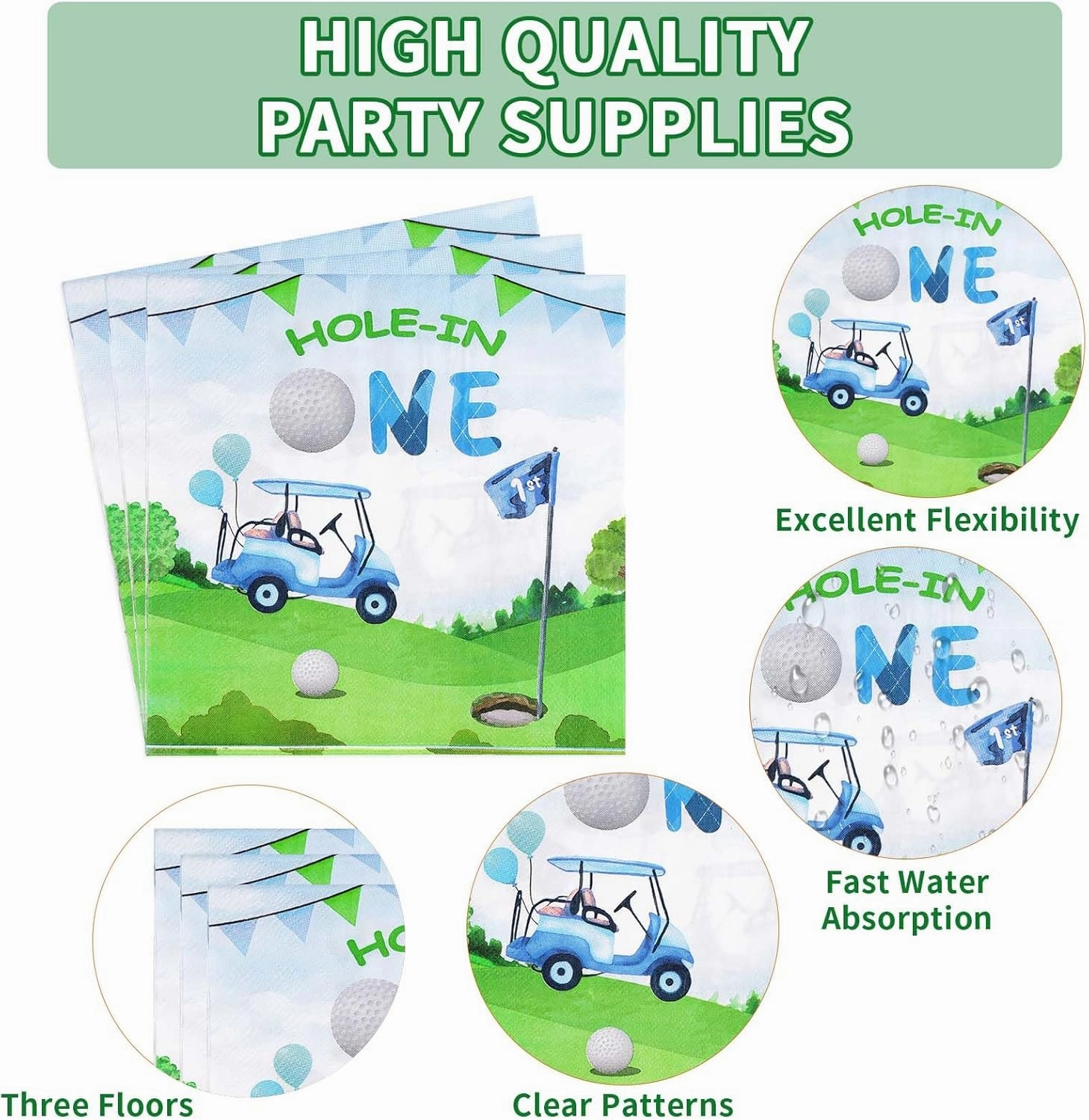 Grencian 96 Pcs Golf First Birthday Party Supplies Hole In One Plates and Napkins Forks Tableware Set for Kids Boys 1st Birthday Party Decorations Golf Ball Sport Game Club Serves 24