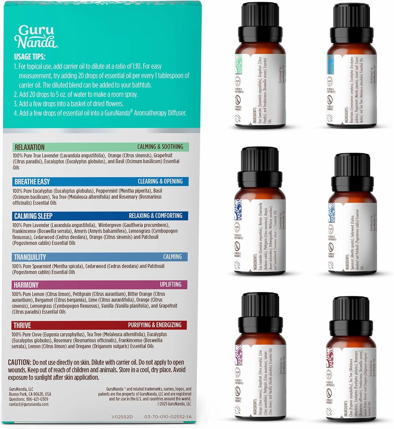 GuruNanda Essential Oil Blends (Set of 6) - Natural Essential Oil Set, Aromatherapy Oil Blends for Diffusers - Breathe Easy, Tranquility, Harmony, Calming Sleep, Relaxation & Thrive