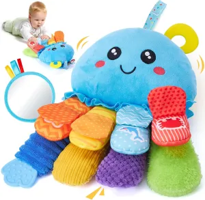 hahaland Baby Sensory Toys 0-6 Months - Soft Tummy Time Teething Toy with Multi-Sensory Crinkle Rattle Mirror for Infants Hanging Carseat Toys Developmental Newborn 3 4 5 6 Month