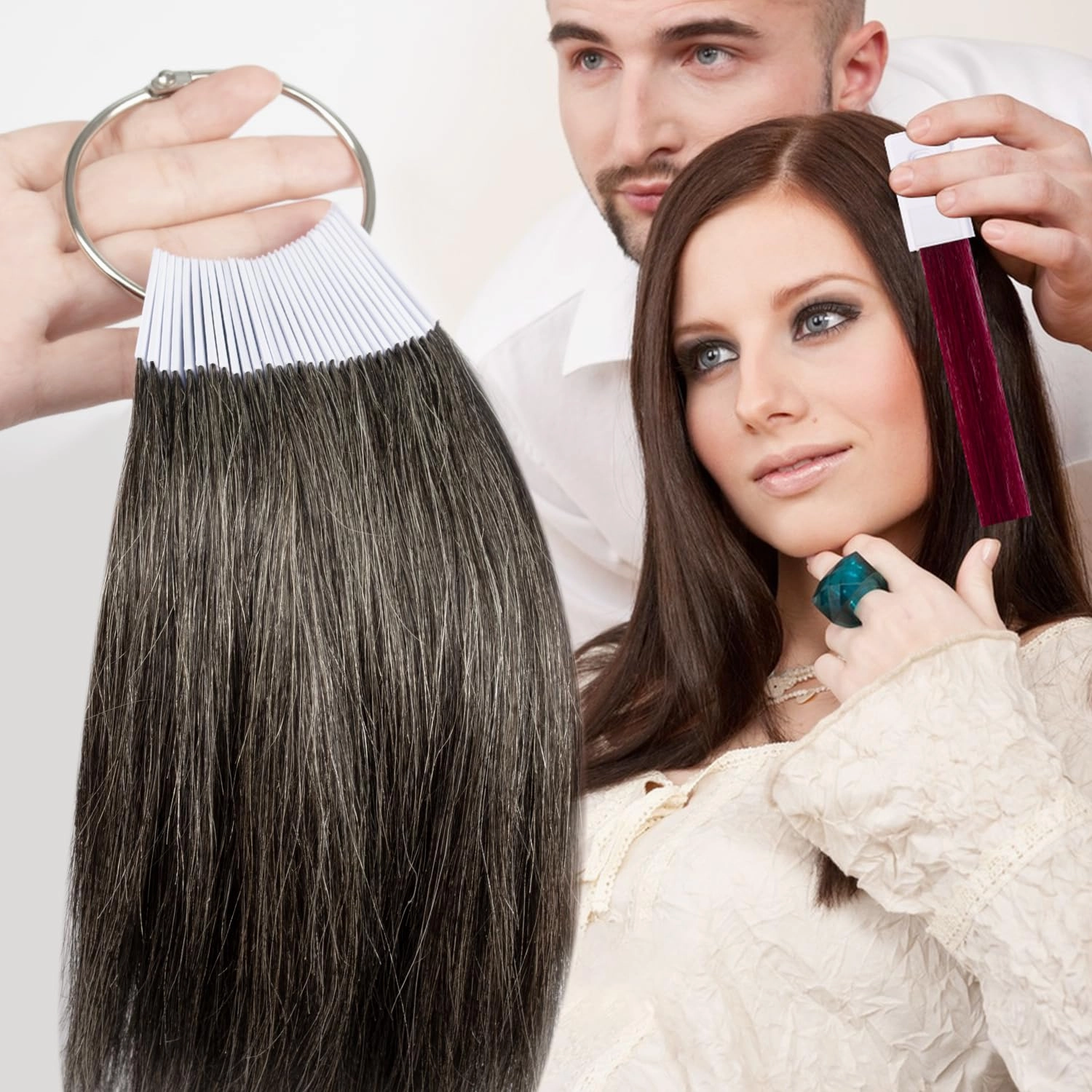 Hair Color Rings - 100% Human Hair Swatches Testing Samples - 8 Inch Grey - 30 PCS/Pack