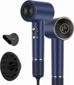 Hair Dryer, 110, 000 RPM Air-Sonic Blow Dryer with High-Speed Brushless Motor, Cool Care Dry Display & 200 Million Negative Ionic, PARWIN PRO BEAUTY 1875W Hairdryer for Home Travel,Prussian Blue