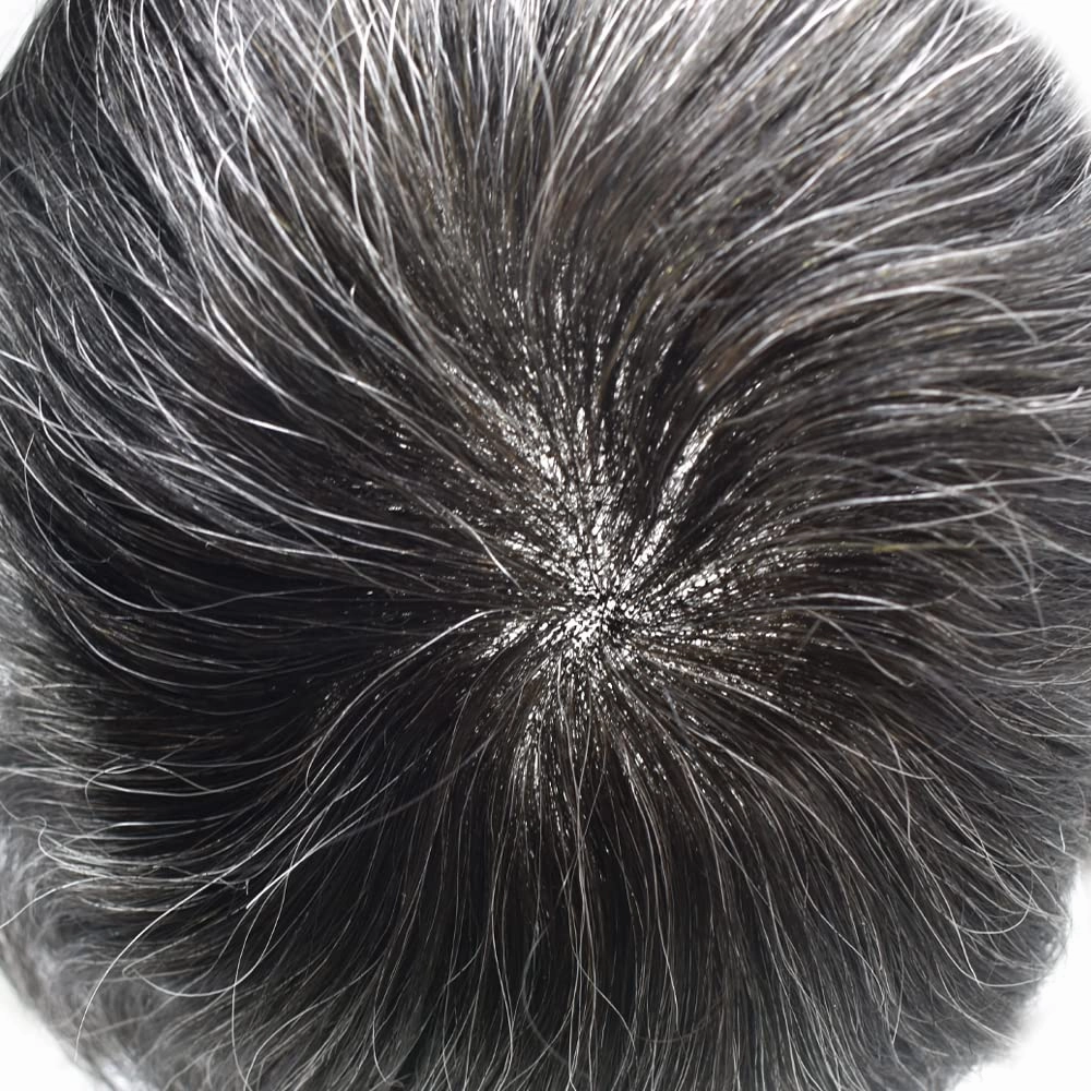 Hair Piece For Men Full French Lace Mens Toupee Human Hair Replacement Systems Bleached Knots Men Toupee Hair Pieces For Men 8x10-100% Light medium density#1B50#1B OFF BLACK 50% GREY