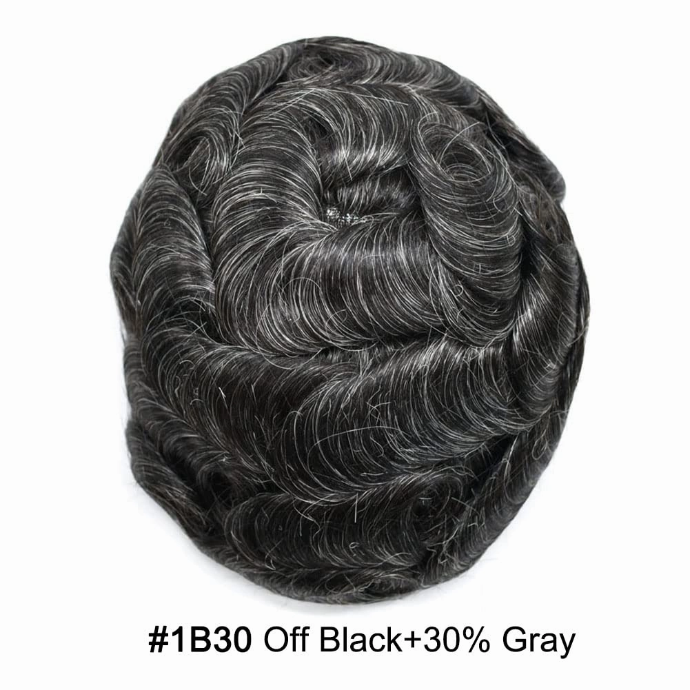 Hair Piece For Men Full French Lace Mens Toupee Human Hair Replacement Systems Bleached Knots Men Toupee Hair Pieces For Men 8x10-100% Light medium density#1B50#1B OFF BLACK 50% GREY
