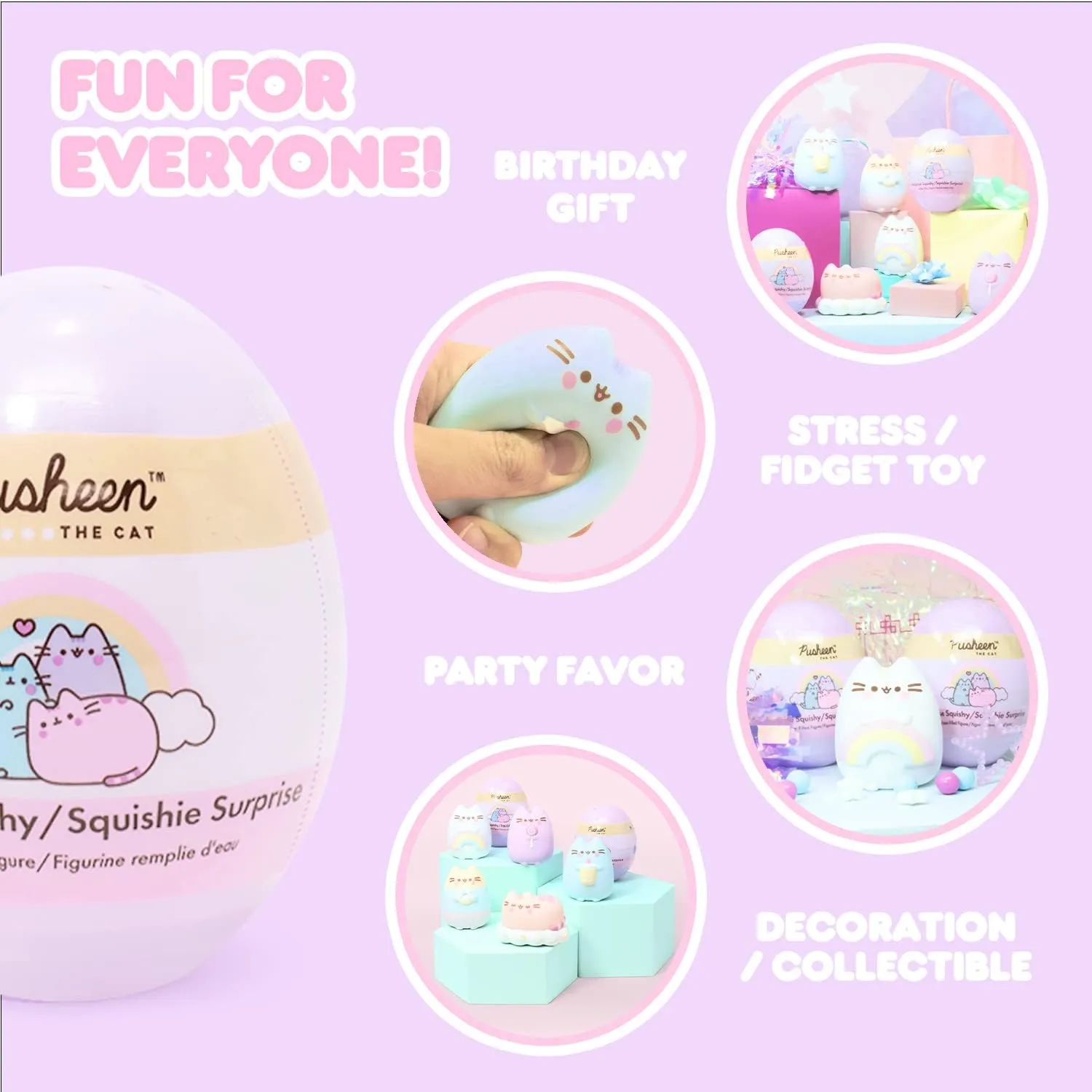 Hamee Pusheen The Cat [Surprise Blind Capsule] [Series 2] Cute Water Filled Squishy Toy [Birthday Gift Bags, Party Favors, Gift Basket Filler, Stress Relief Toys] - (5 PC. Set) (One of Each Style)