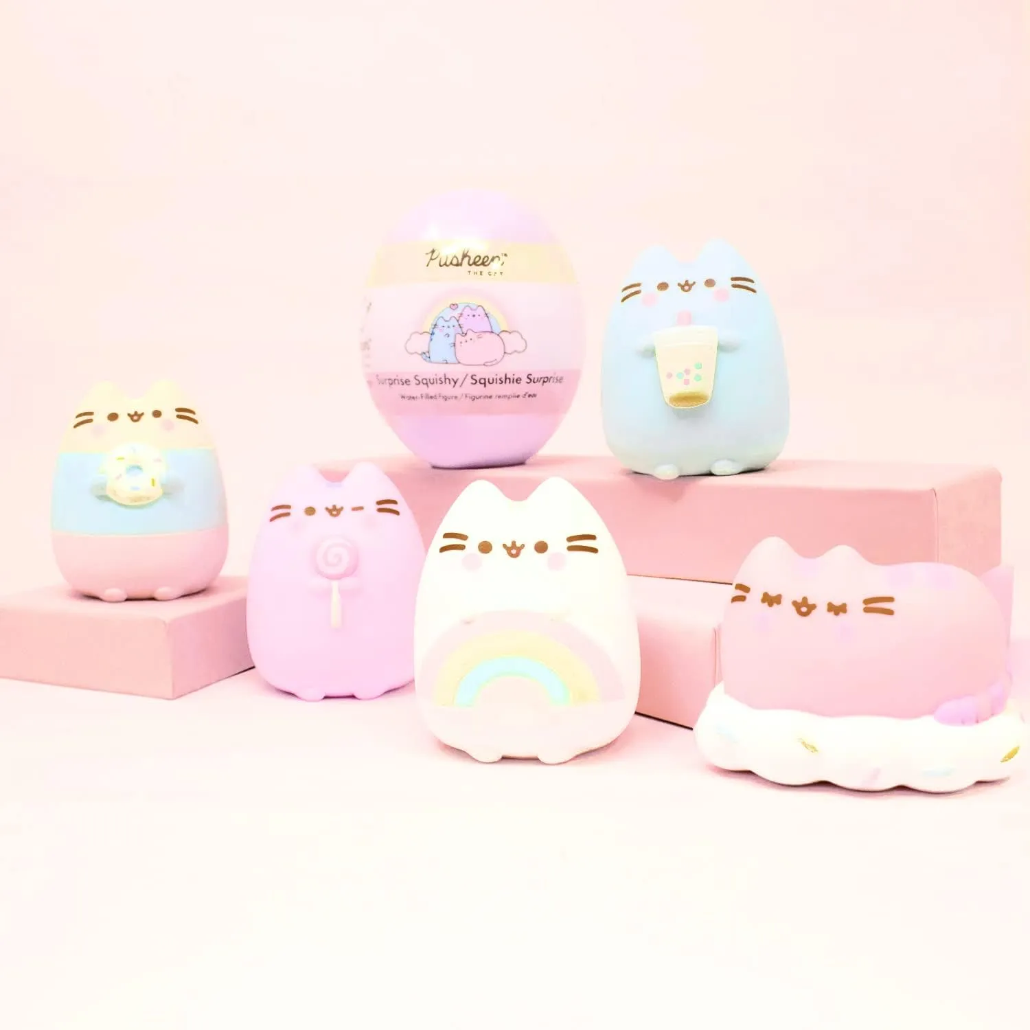 Hamee Pusheen The Cat [Surprise Blind Capsule] [Series 2] Cute Water Filled Squishy Toy [Birthday Gift Bags, Party Favors, Gift Basket Filler, Stress Relief Toys] - (5 PC. Set) (One of Each Style)