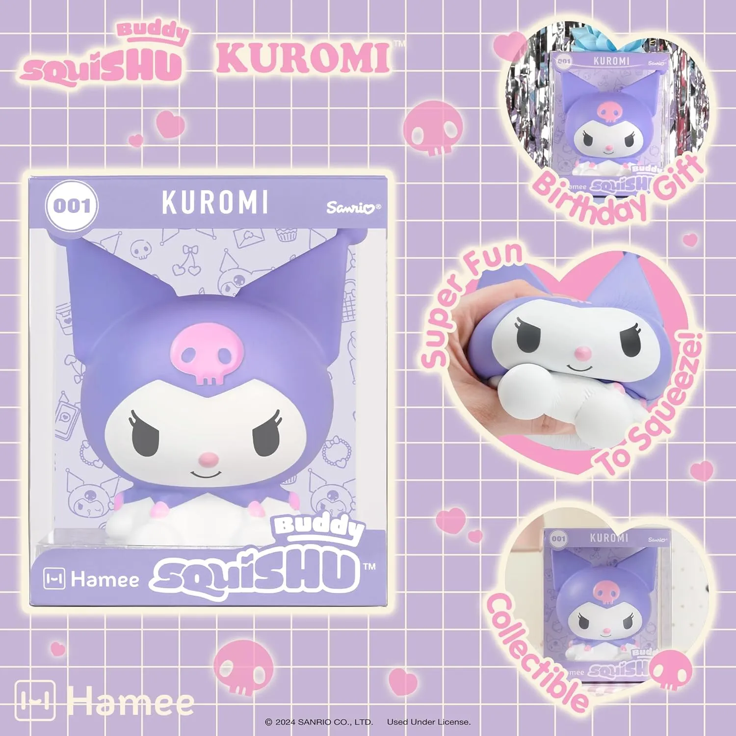 Hamee SquiSHU Buddy Hello Kitty and Friends Kuromi, Cute Birthday Gift, Official Merchandise, Toys for Kids & Adult, Model Squishy for Collectors