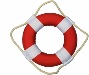 Hampton Nautical Vibrant with White Bands Life Ring Decoration, 6", Red