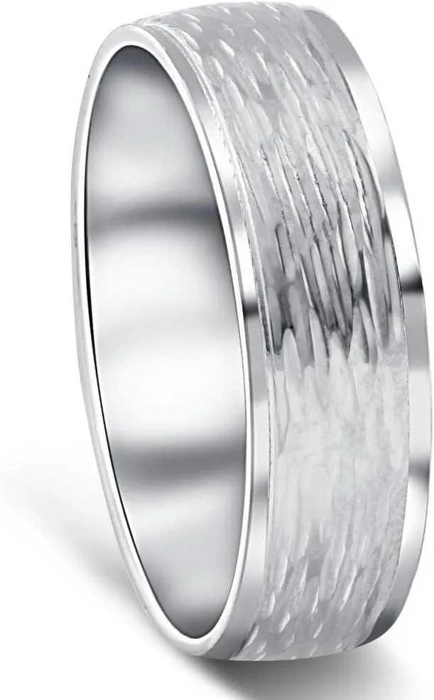 Hand Etched 6mm Dome Wedding Band 10K White Gold
