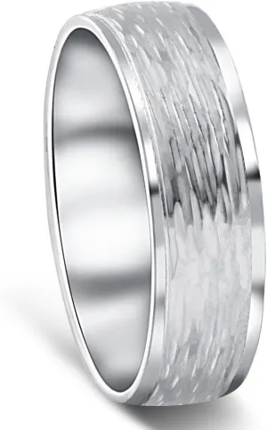 Hand Etched 6mm Dome Wedding Band 10K White Gold