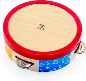 Hape Tap-Along Tambourine | Wooden Tambourine Drum for Kids, Musical Instrument for Children 12 Months and Up