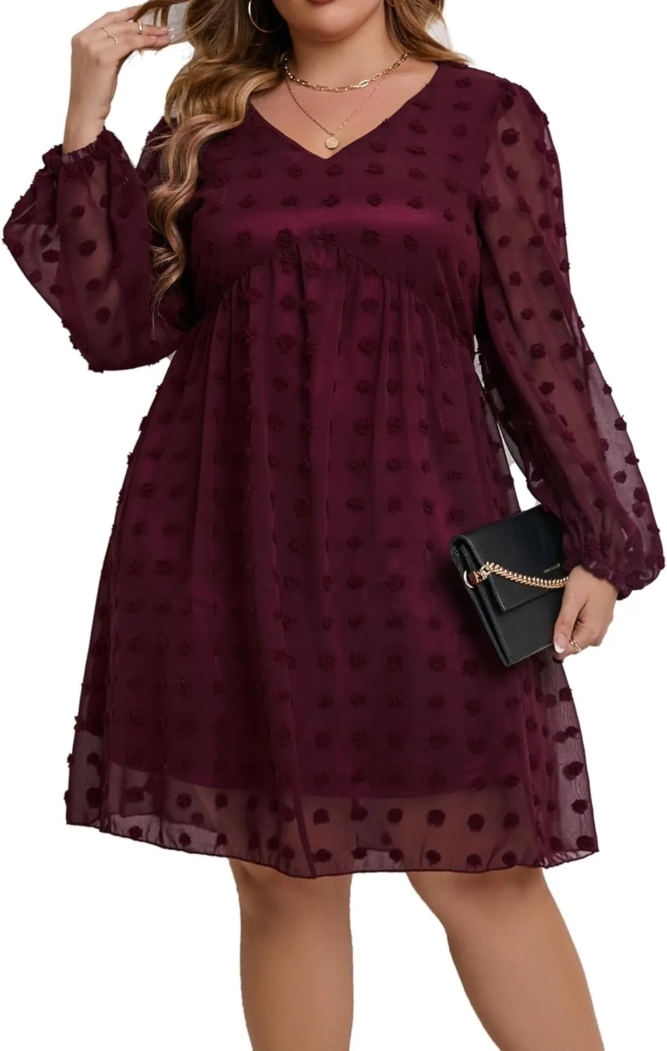 HBEYYTO Women's Summer Short Sleeve Sexy V Neck Flowy Mini Dress Plus Size Casual Dress Swiss Dot Short Loose Fit Sun Dress