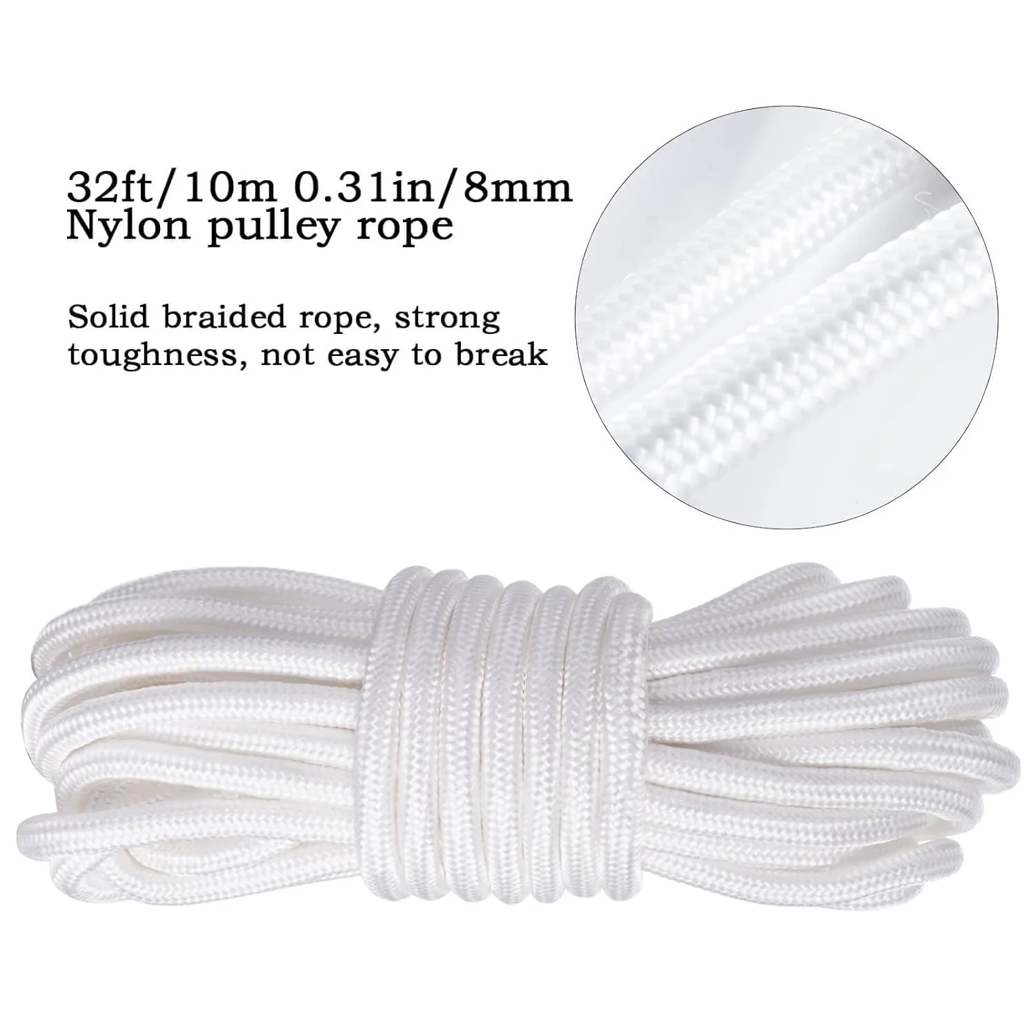 Heavy Duty Cable Single Pulley Block Wheel, with Ball Bearings for Wire Rope, with 32ft(10m) 0.31in(8mm) Nylon Rope and Clip, DIY Pulley System for Gym Equipment Workout, Winch, Lifting, 1Pack