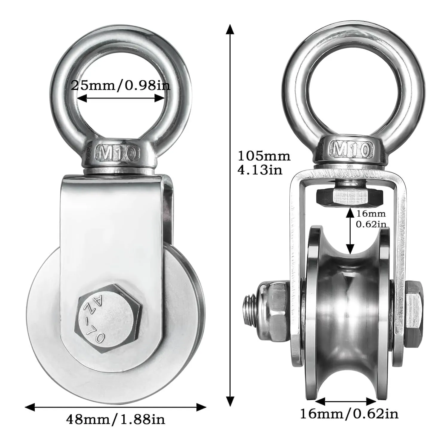 Heavy Duty Cable Single Pulley Block Wheel, with Ball Bearings for Wire Rope, with 32ft(10m) 0.31in(8mm) Nylon Rope and Clip, DIY Pulley System for Gym Equipment Workout, Winch, Lifting, 1Pack