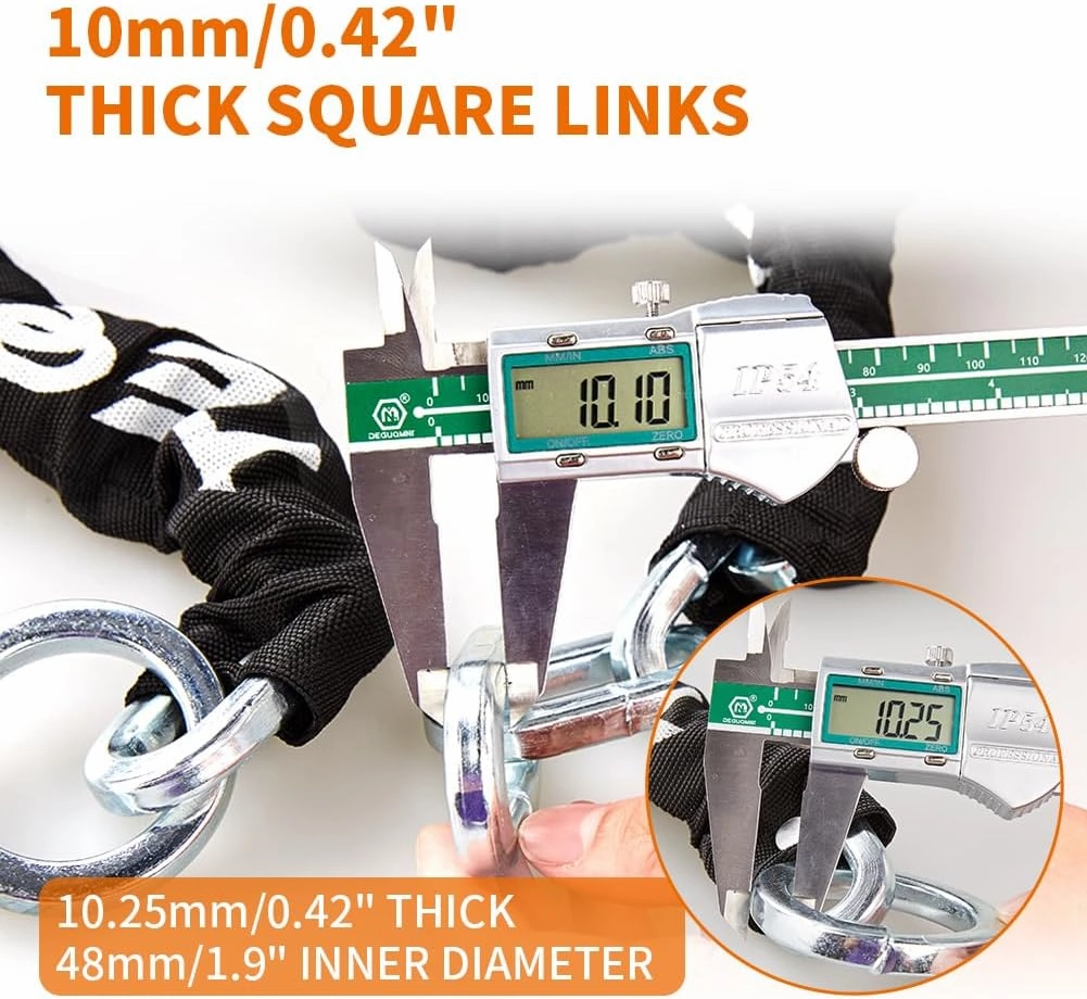 Heavy Duty Anti-Theft Motorcycle Chain Lock - 3ft/90cm Long, 10mm Thick Chain with Bright-Colored Lock, 4 Keys for Bicycle, Scooter (5.95lbs)