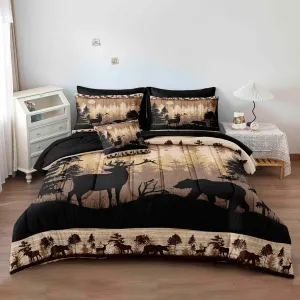 Herside Hunting Comforter Set Queen Size,8 Pcs Cabin Rustic Bear and Deer Comforter Print Bedding Set for Teens,Wildlife Room Decor Bedding Set Soft Fluffy Cozy Bed in a Bag Set for All Season