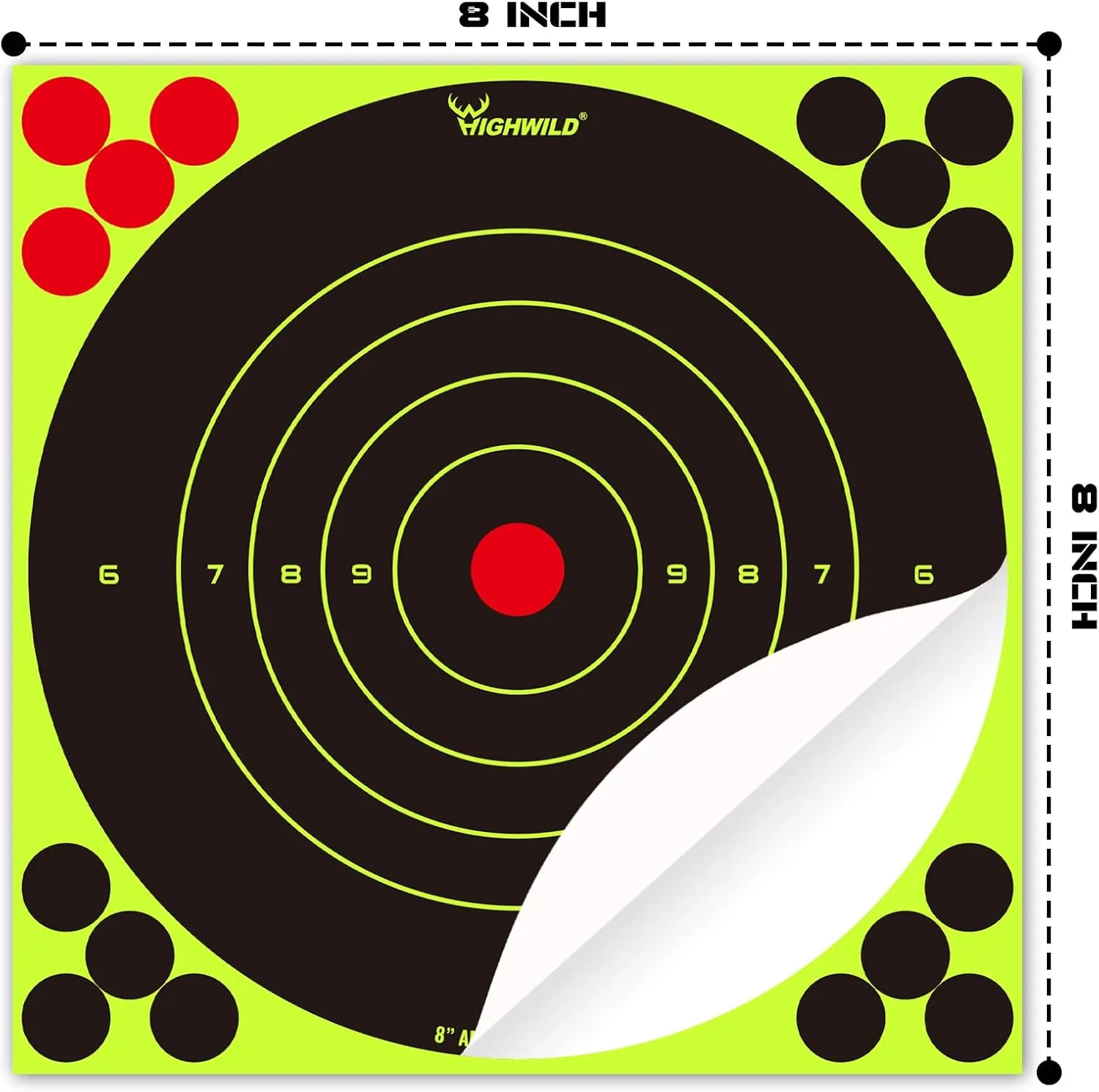 Highwild Stick Splatter Adhesive Bullseye Bright Fluorescent Yellow Shooting Targets - 8x8 Inch