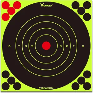 Highwild Stick Splatter Adhesive Bullseye Bright Fluorescent Yellow Shooting Targets - 8x8 Inch